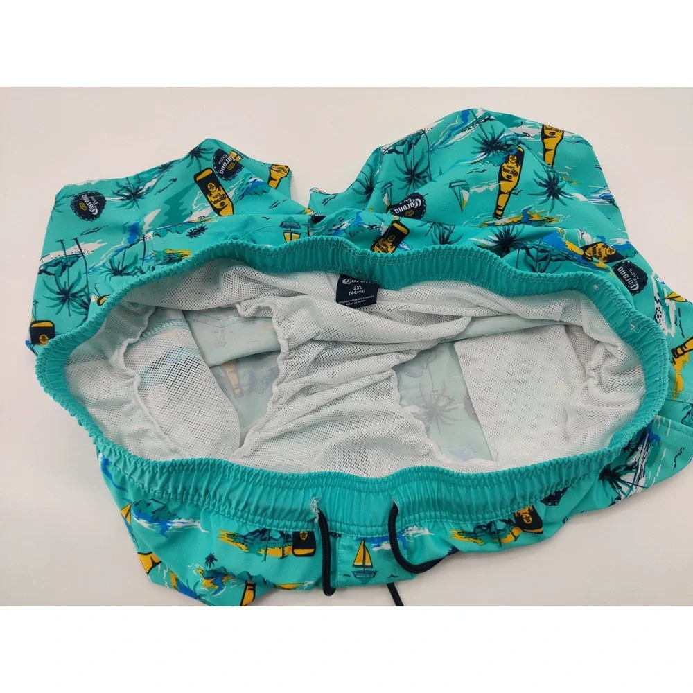 Corona‎ Extra Mens Swim Trunks Turquoise Tropical Beer Print Board Shorts 2XL